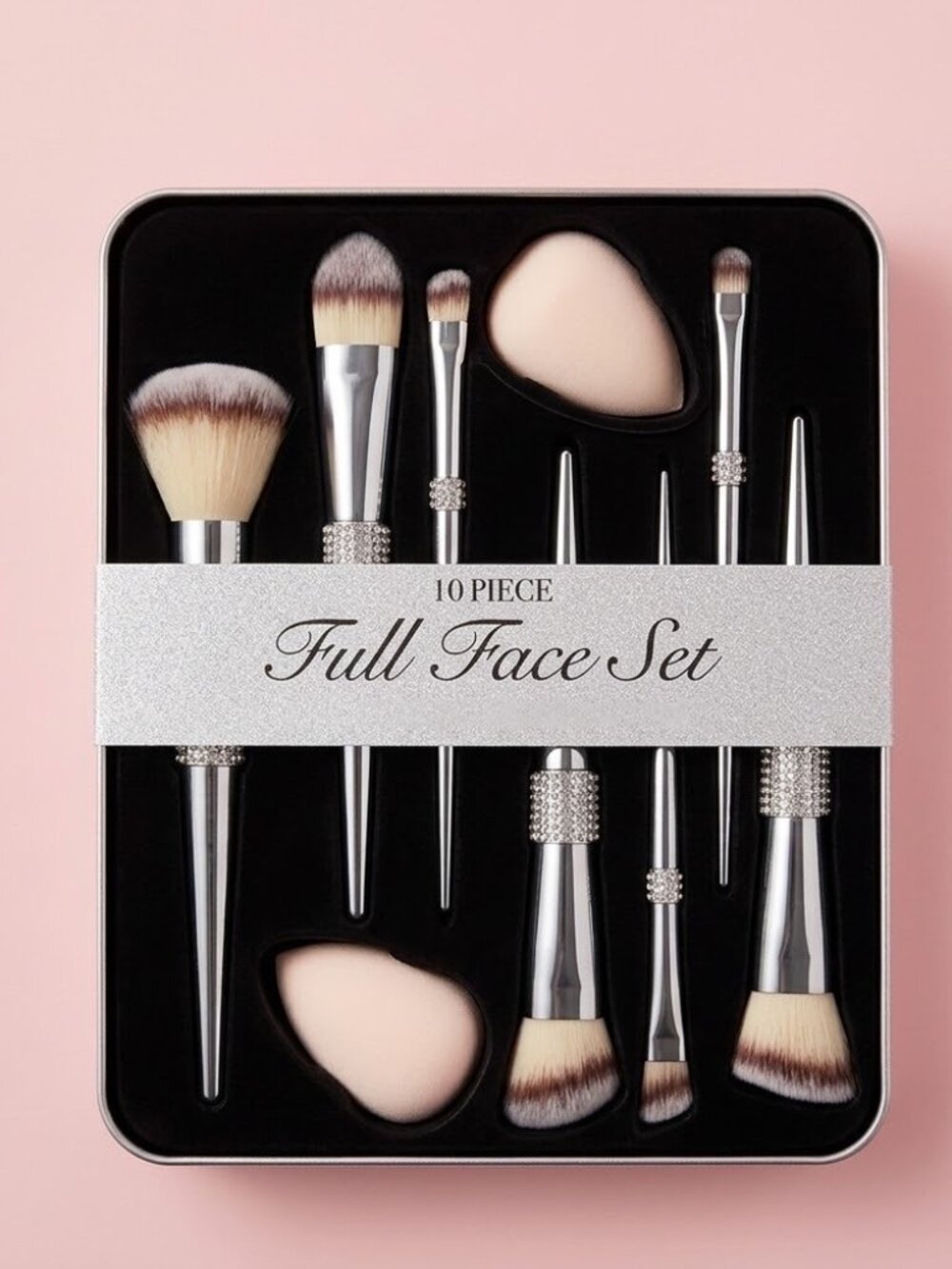 NWT Glitz & Glam Silver Bling 10 Piece Full Face‎ Makeup Brush Set
